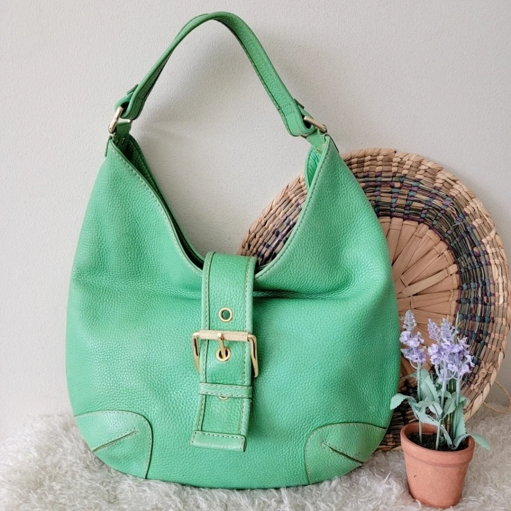 Rare Vintage Michael Kors hobo bag green leather Retro Y2k Round Purse